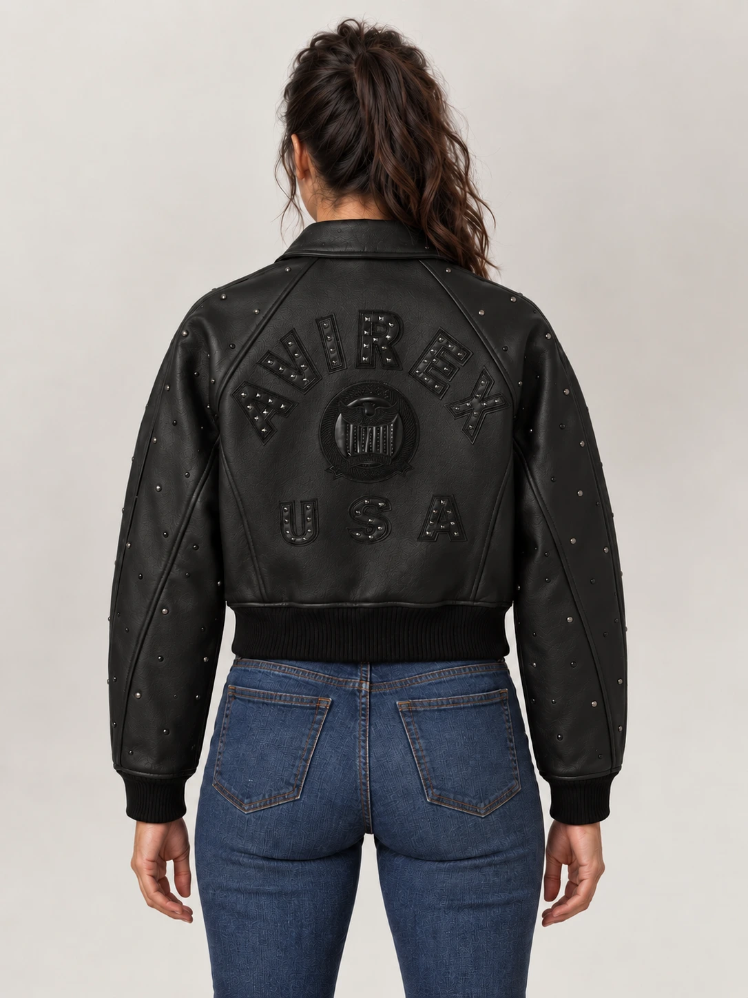 Women's Avirex Cropped Studded Icon Jacket