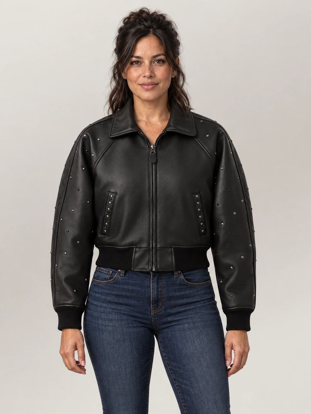 Women's Avirex Cropped Studded Icon Jacket