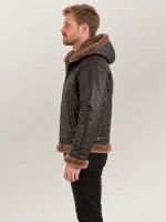 Men's Livigno Brown Hooded Real Shearling Bomber Jacket