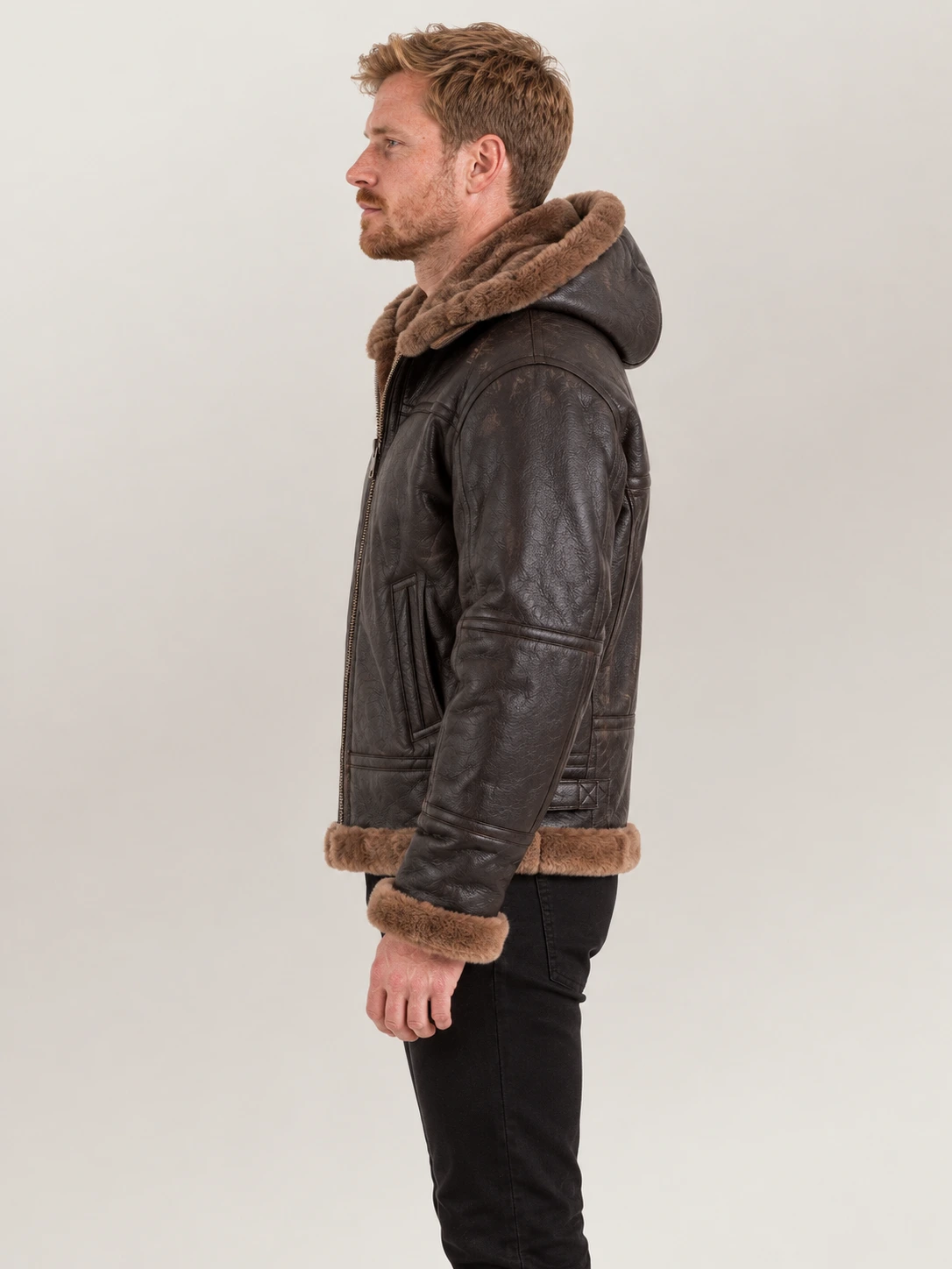 Men's Livigno Brown Hooded Real Shearling Bomber Jacket