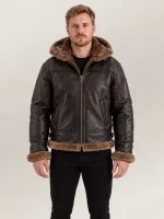 Men's Livigno Brown Hooded Real Shearling Bomber Jacket