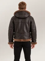 Men's Livigno Brown Hooded Real Shearling Bomber Jacket