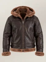 Men's Livigno Brown Hooded Real Shearling Bomber Jacket