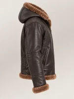 Men's Livigno Brown Hooded Real Shearling Bomber Jacket