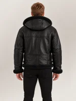 Men's Livigno Black Hooded Real Shearling Bomber Jacket