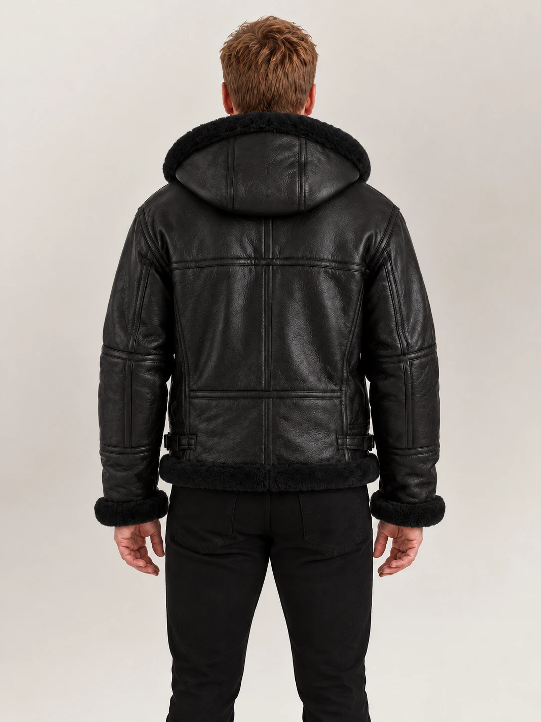 Men's Livigno Black Hooded Real Shearling Bomber Jacket