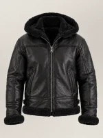 Men's Livigno Black Hooded Real Shearling Bomber Jacket