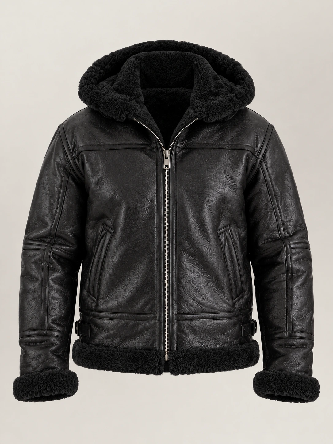 Men's Livigno Black Hooded Real Shearling Bomber Jacket
