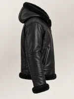Men's Livigno Black Hooded Real Shearling Bomber Jacket