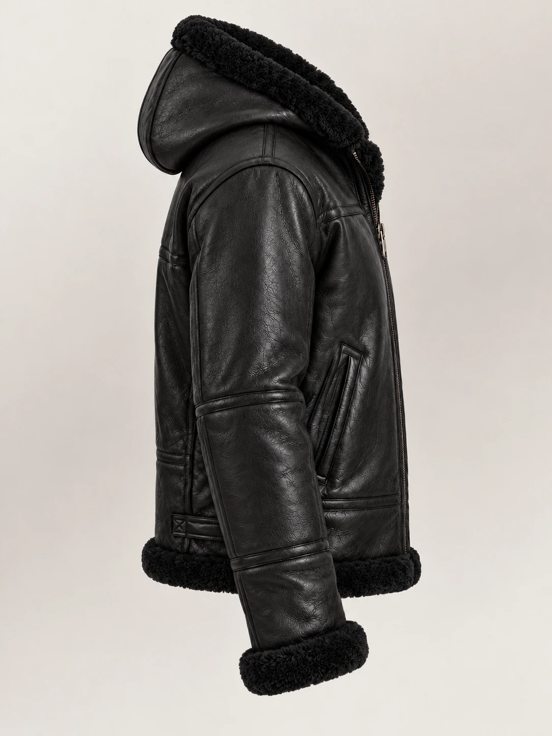 Men's Livigno Black Hooded Real Shearling Bomber Jacket