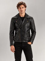 Men's Bari Black Biker Leather Jacket