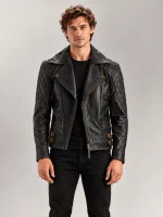 Men's Bari Black Biker Leather Jacket