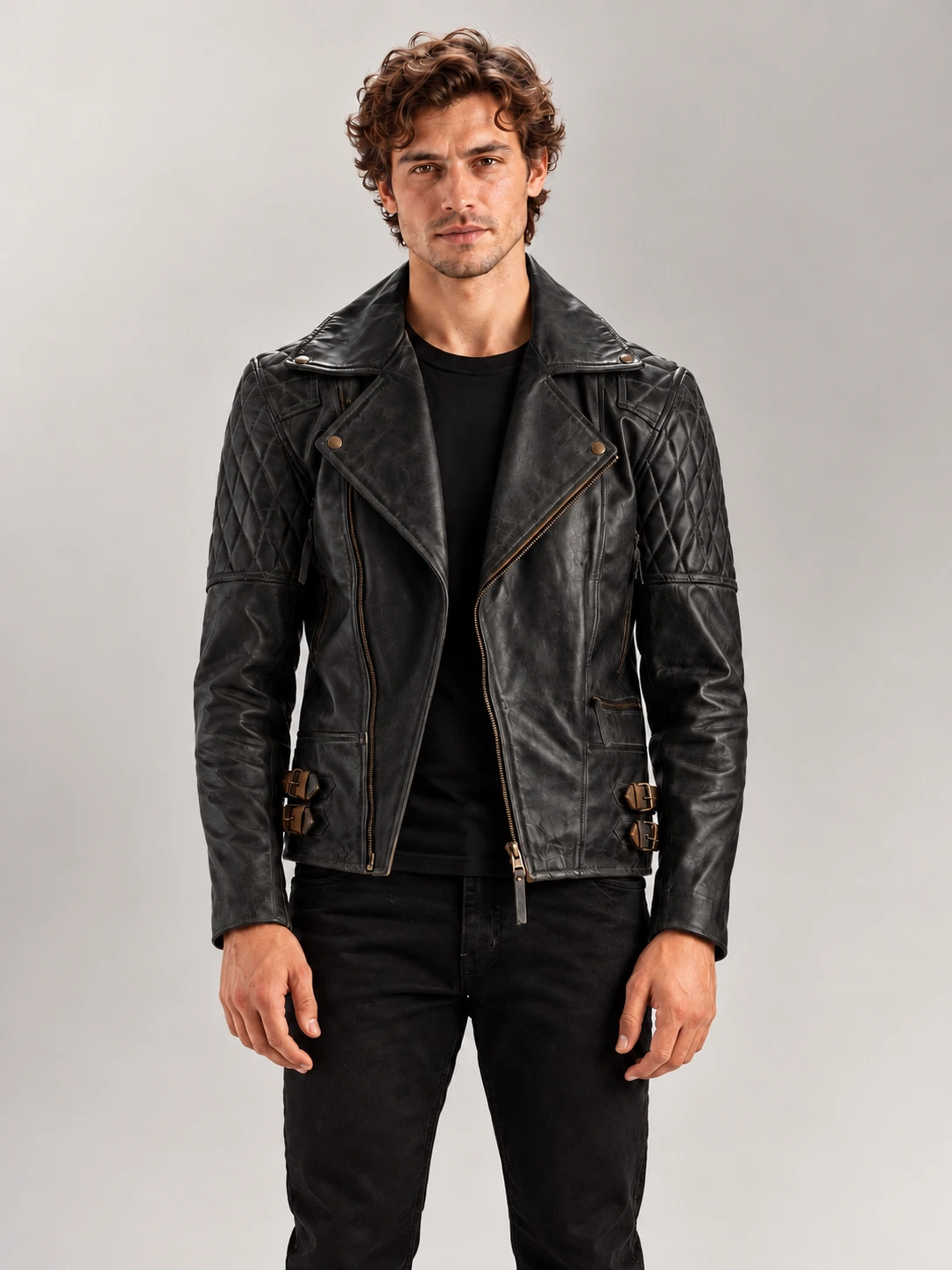 Men's Bari Black Biker Leather Jacket