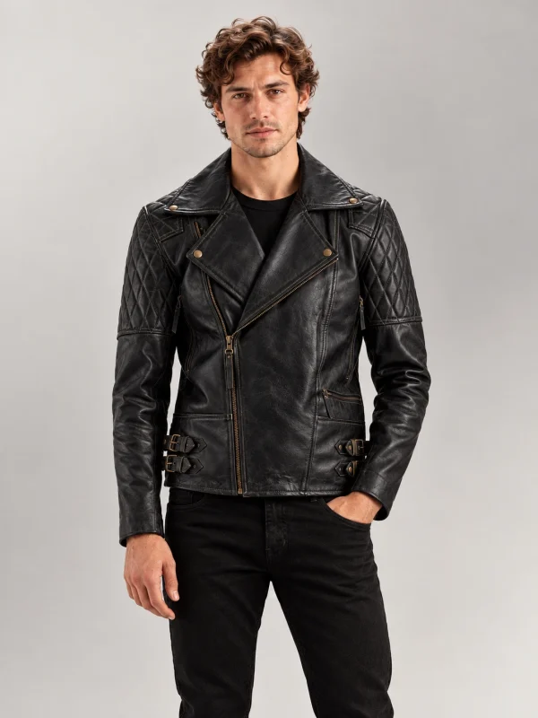 Men's Bari Black Biker Leather Jacket