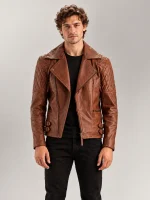 Men's Bari Brown Biker Leather Jacket