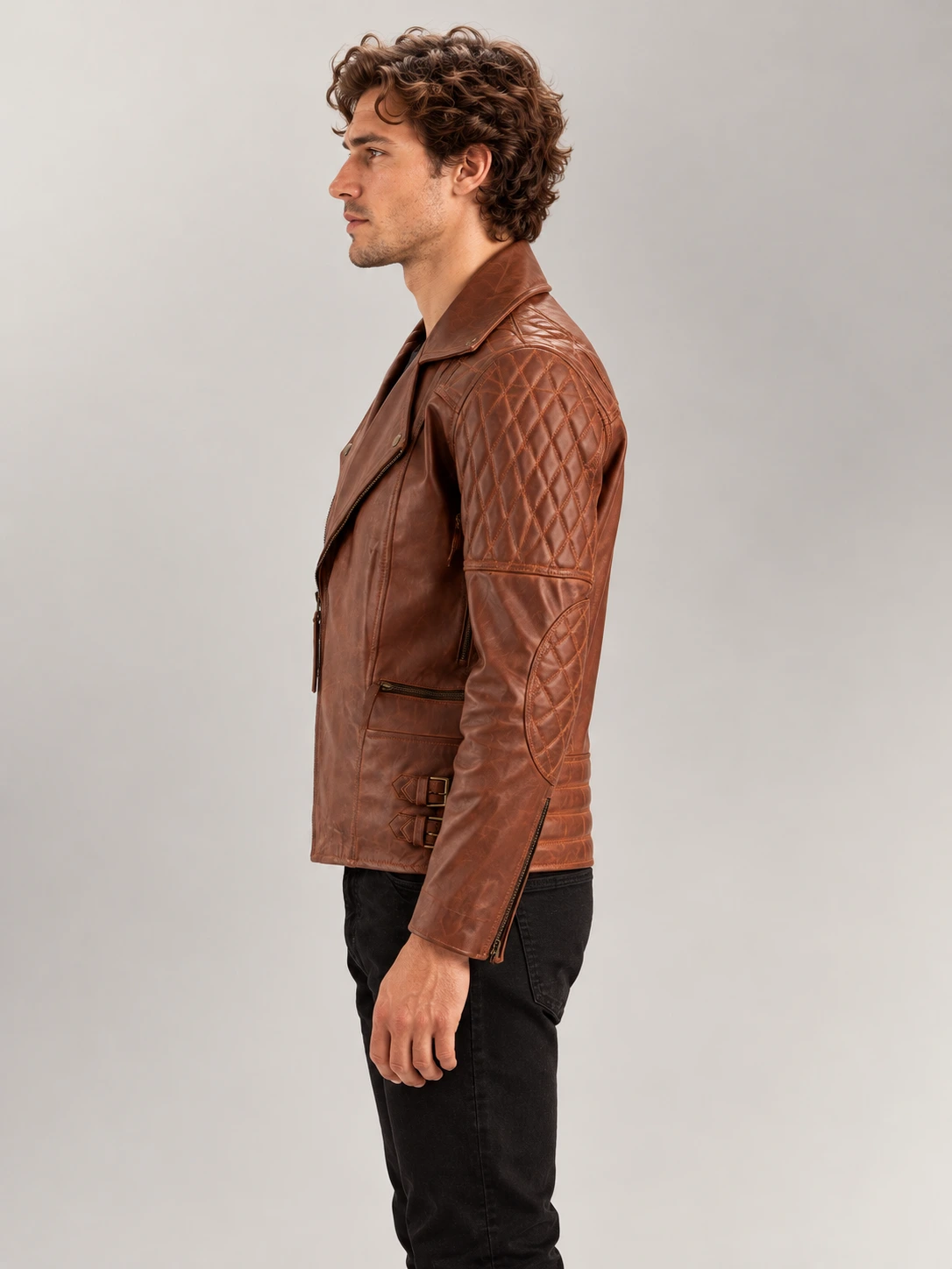 Men's Bari Brown Biker Leather Jacket