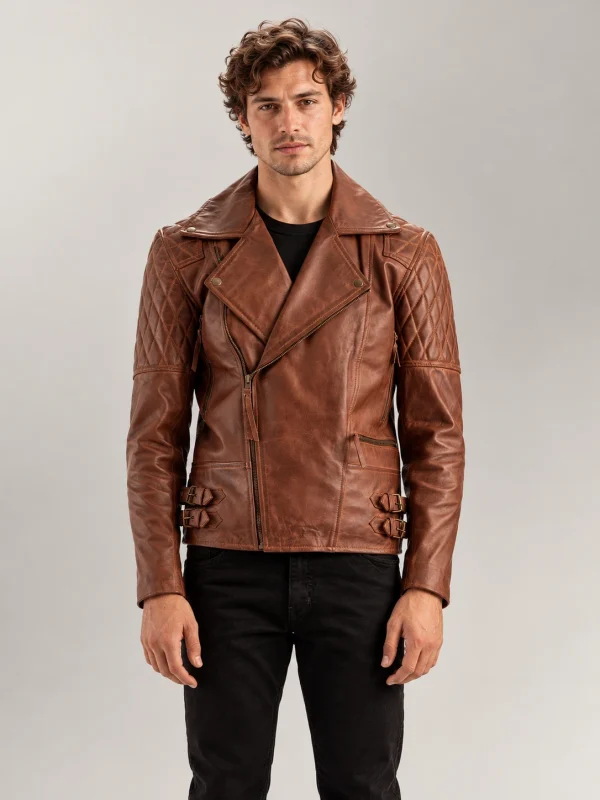 Men's Bari Brown Biker Leather Jacket