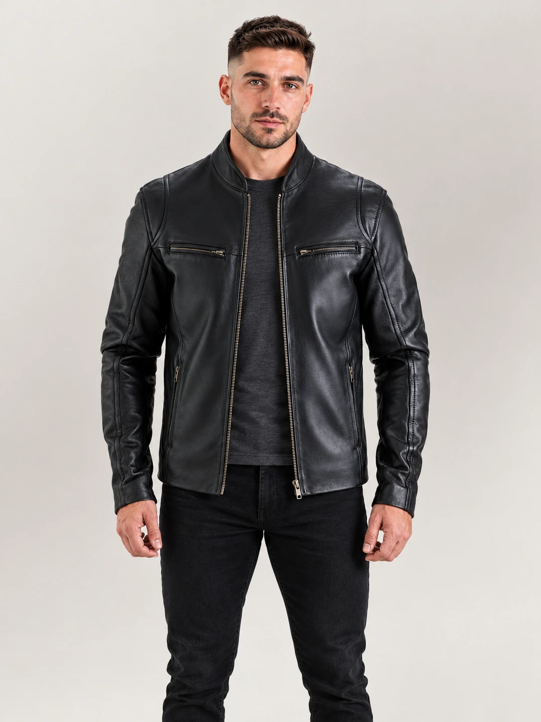 Men's Firenze Black Leather Biker Jacket