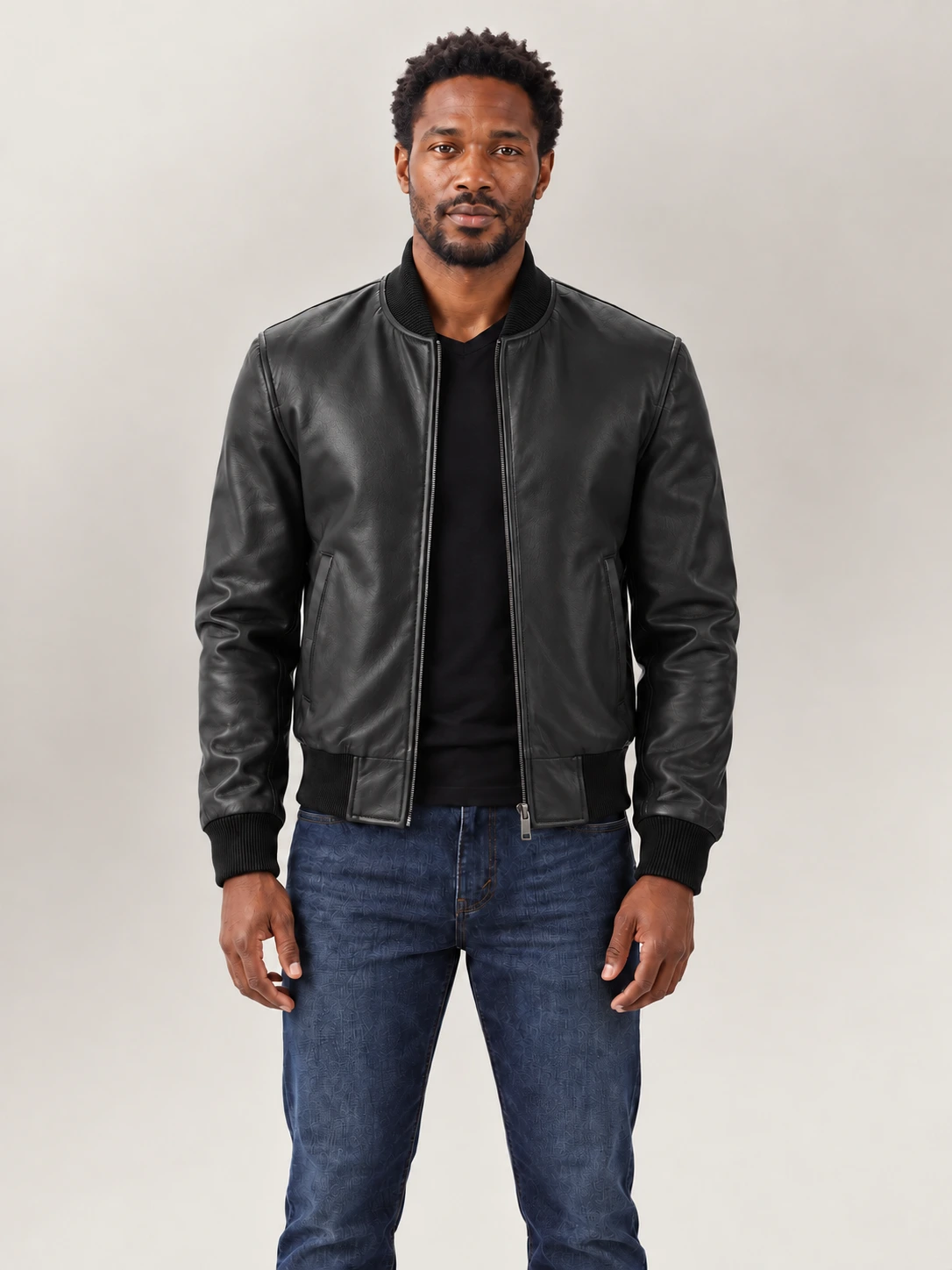 Men's Amalfi Black Leather Bomber Jacket