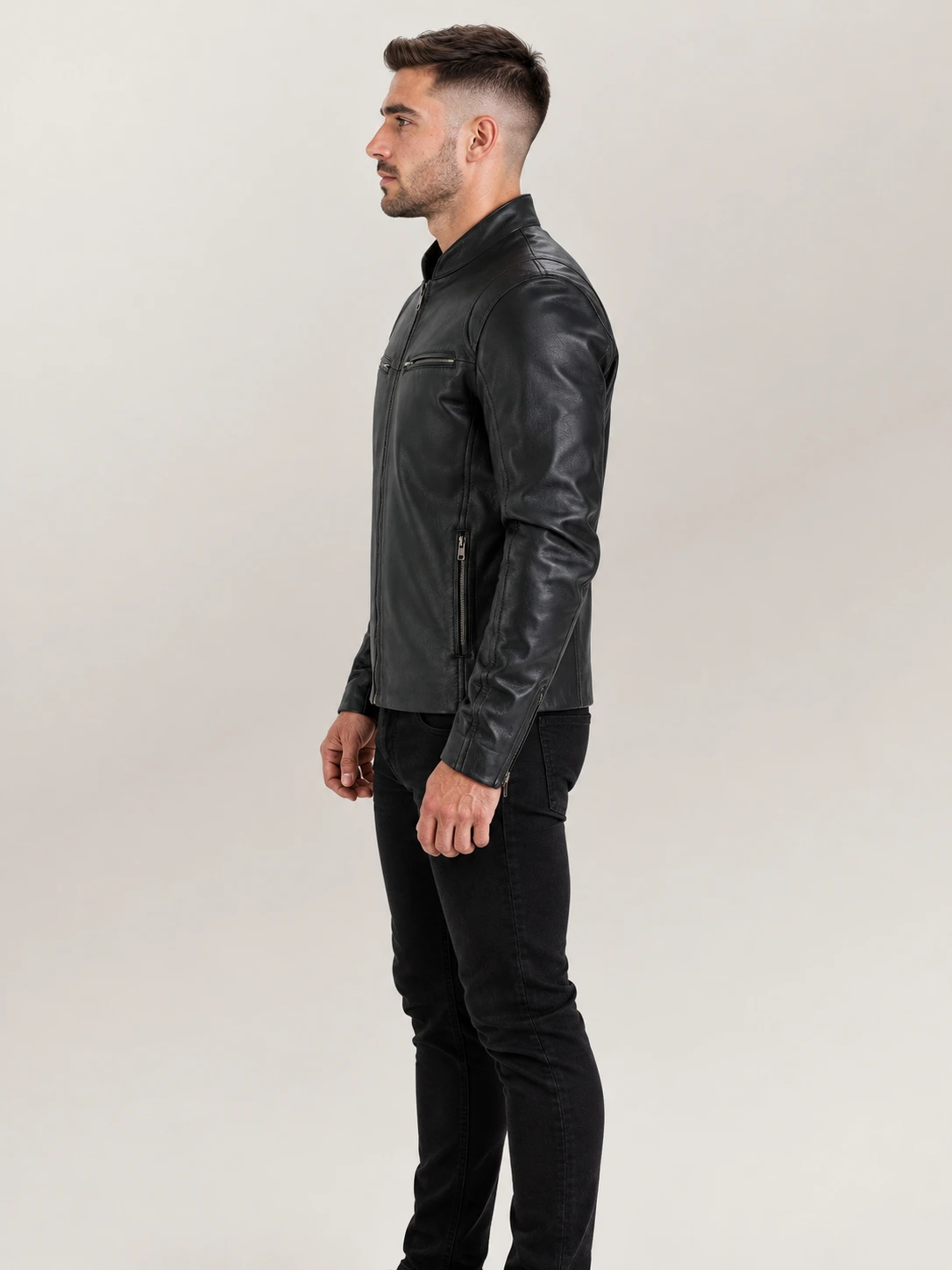 Men's Firenze Black Leather Biker Jacket