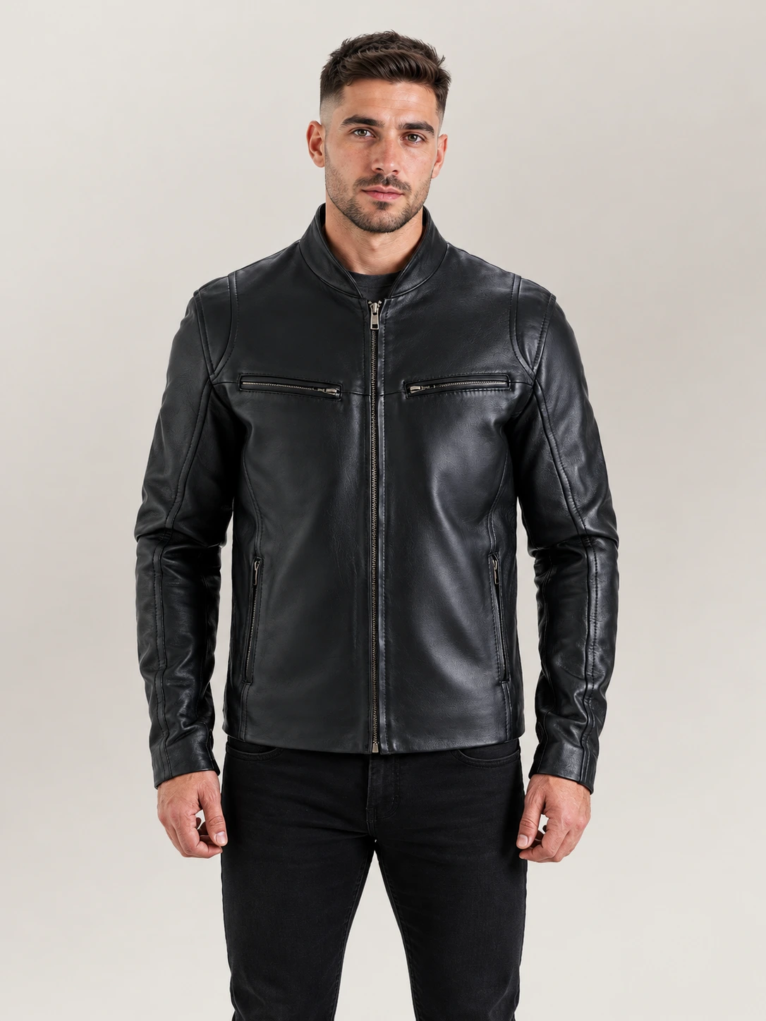 Men's Firenze Black Leather Biker Jacket