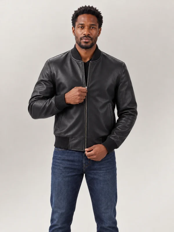 Men's Amalfi Black Leather Bomber Jacket