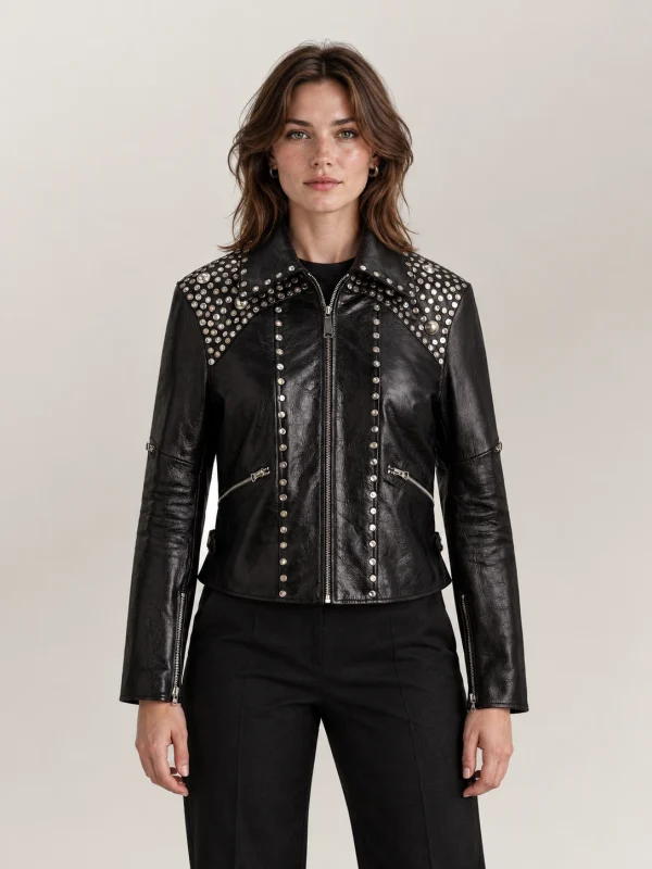 Women's Studded Leather Moto Jacket