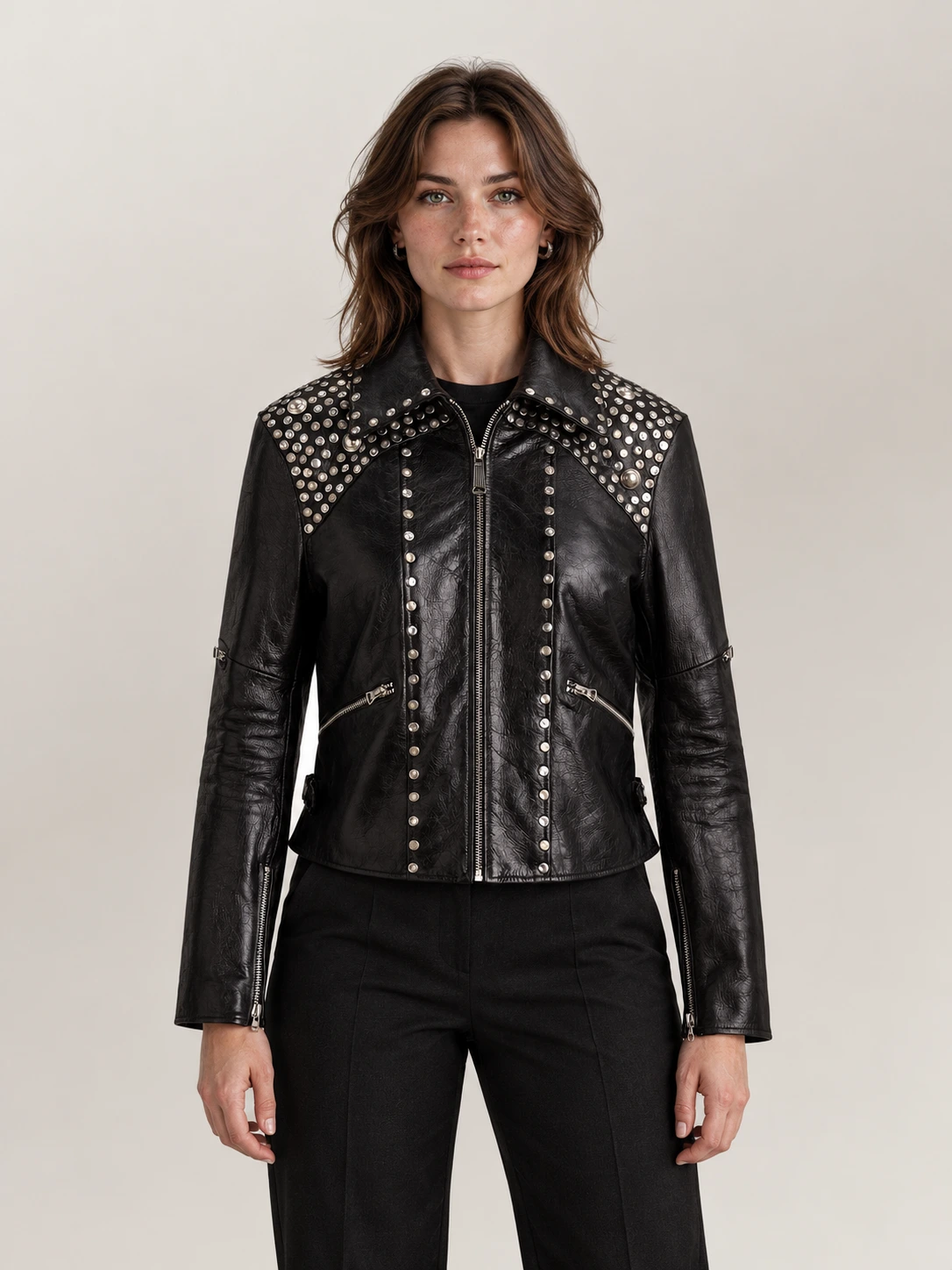 Women's Studded Leather Moto Jacket