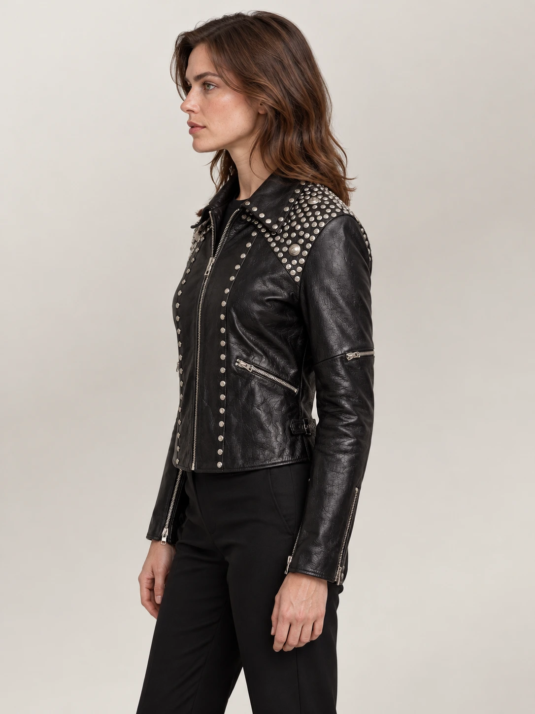 Women's Studded Leather Moto Jacket