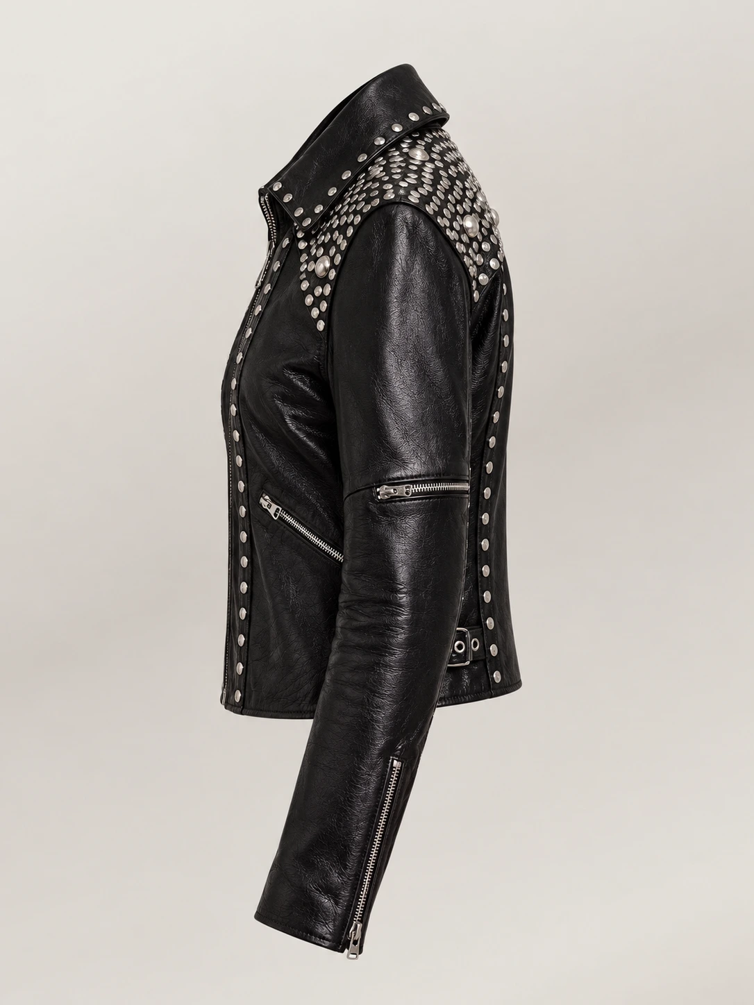 Women's Studded Leather Moto Jacket
