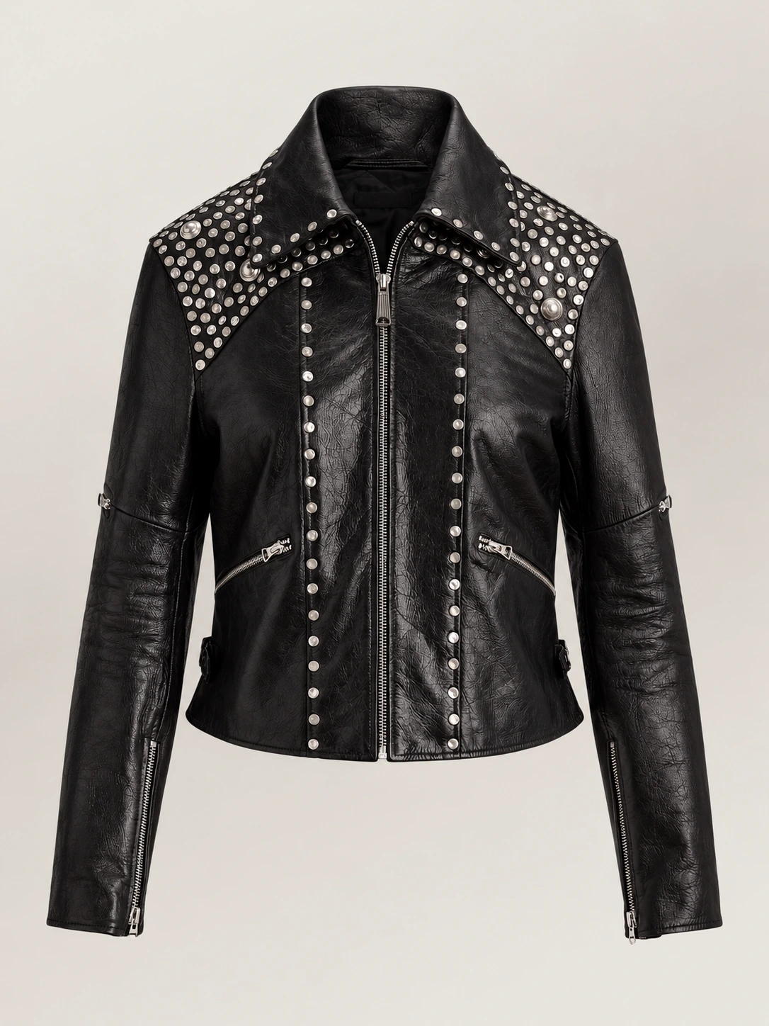 Women's Studded Leather Moto Jacket