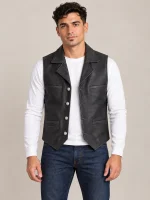 Men’s Black Nubuck Bison Ranchers Leather Vest
