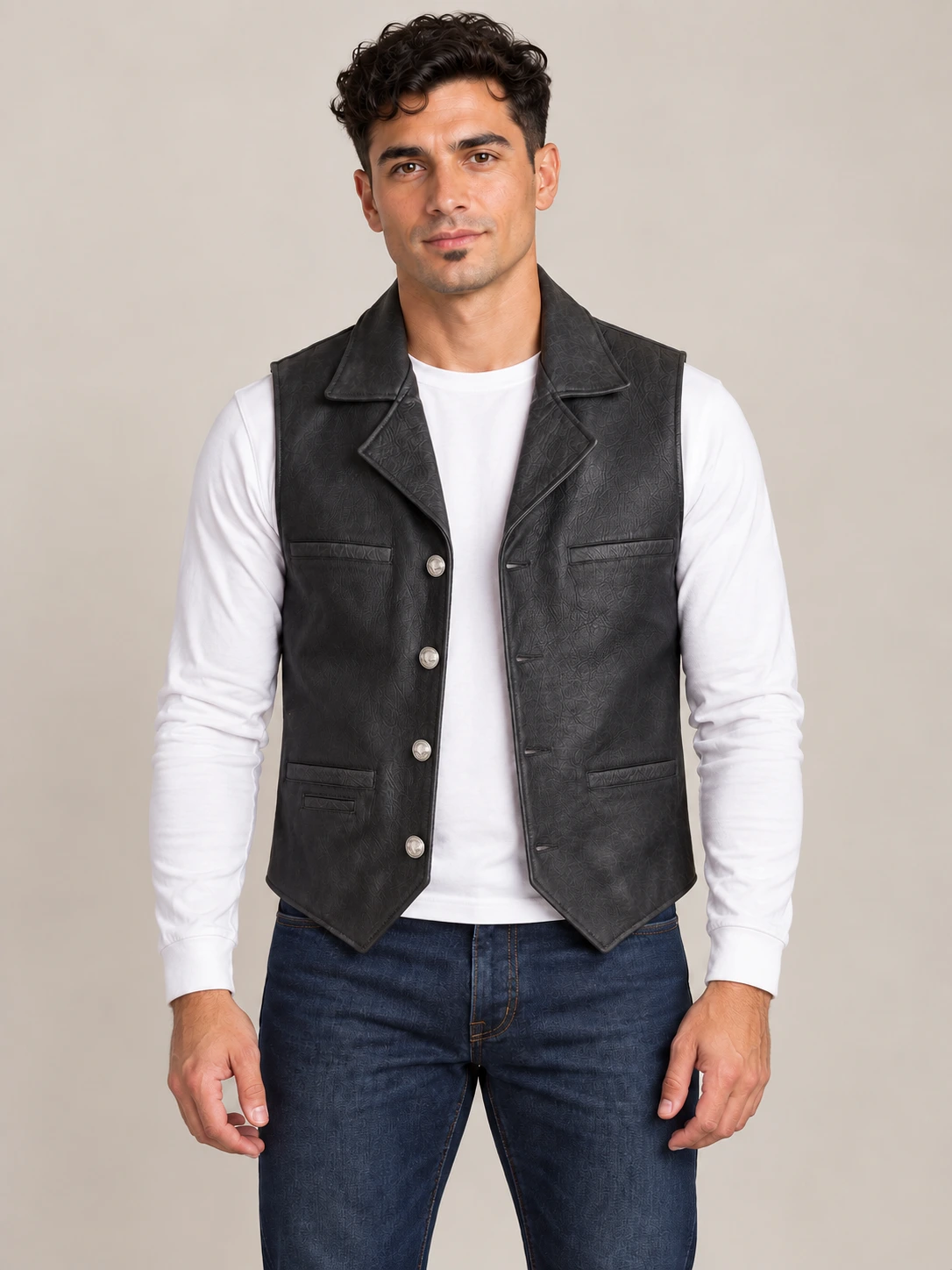 Men’s Black Nubuck Bison Ranchers Leather Vest