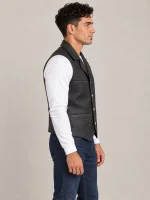 Men’s Black Nubuck Bison Ranchers Leather Vest