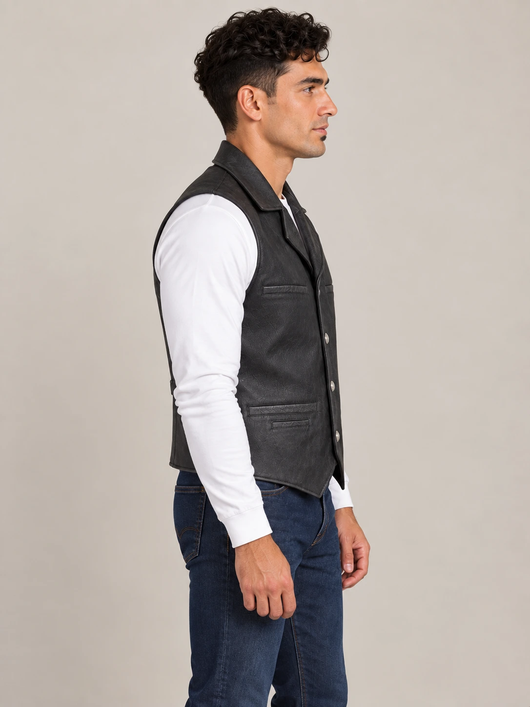 Men’s Black Nubuck Bison Ranchers Leather Vest