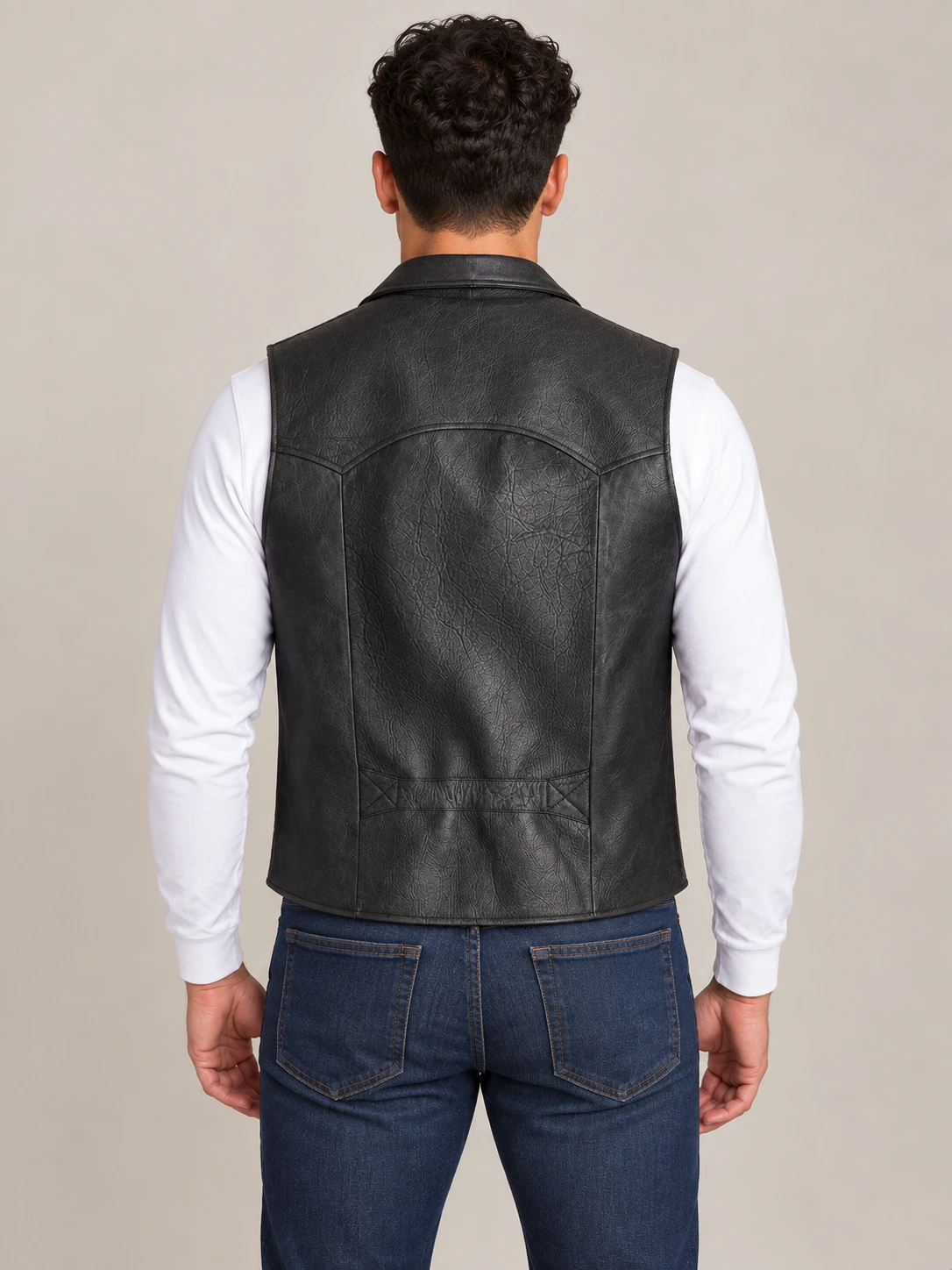 Men’s Black Nubuck Bison Ranchers Leather Vest