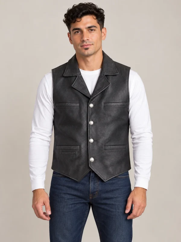 Men’s Black Nubuck Bison Ranchers Leather Vest