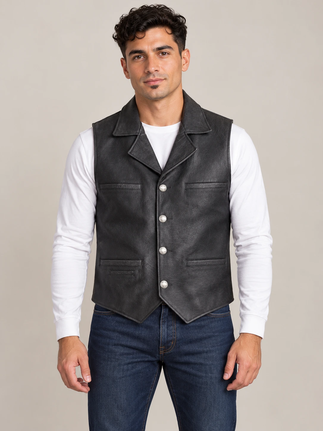 Men’s Black Nubuck Bison Ranchers Leather Vest