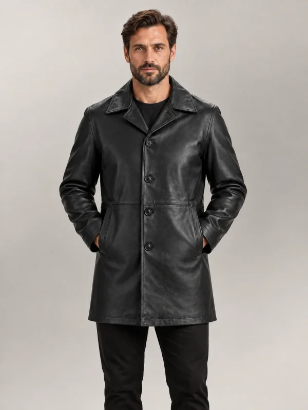 Men's Sicilia Black Leather Coat