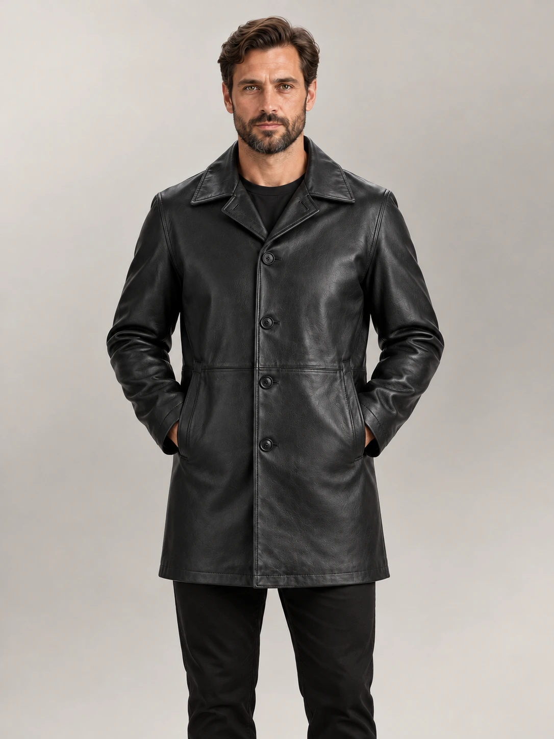 Men's Sicilia Black Leather Coat