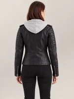 Women's Lavaredo Black Hooded Leather Bomber Jacket