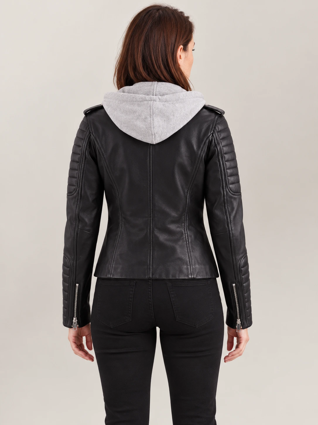 Women's Lavaredo Black Hooded Leather Bomber Jacket