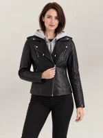 Women's Lavaredo Black Hooded Leather Bomber Jacket