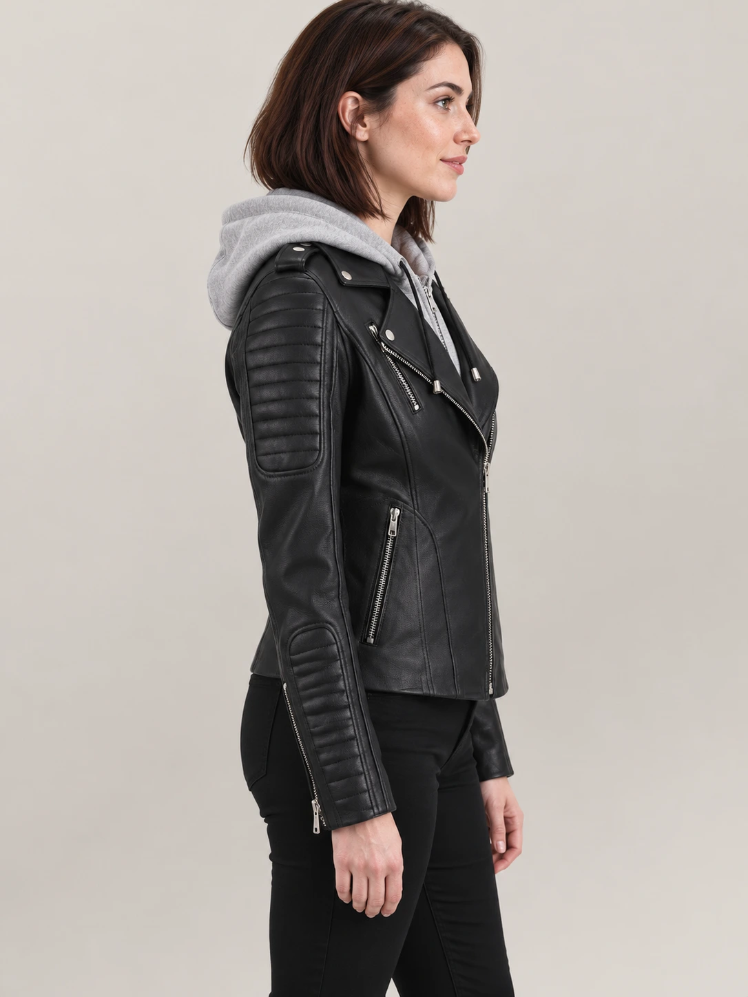 Women's Lavaredo Black Hooded Leather Bomber Jacket