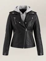 Women's Lavaredo Black Hooded Leather Bomber Jacket