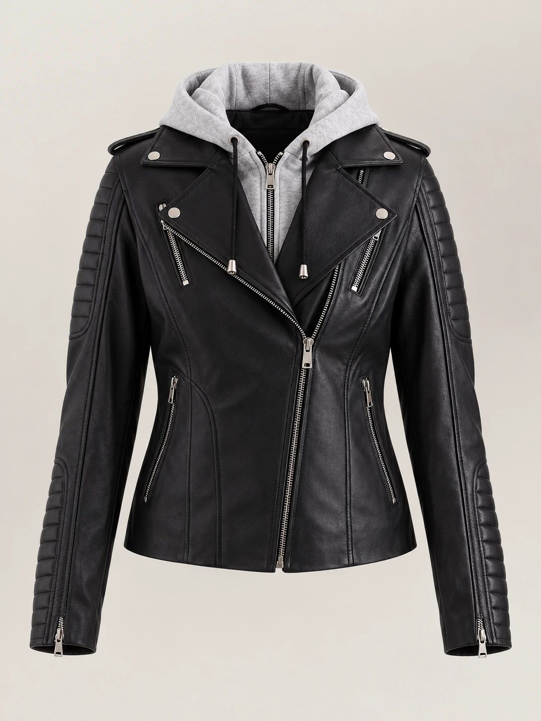 Women's Lavaredo Black Hooded Leather Bomber Jacket