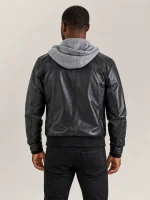 Men's Palermo Black Hooded Leather Bomber Jacket