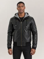 Men's Palermo Black Hooded Leather Bomber Jacket