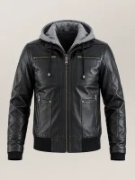 Men's Palermo Black Hooded Leather Bomber Jacket