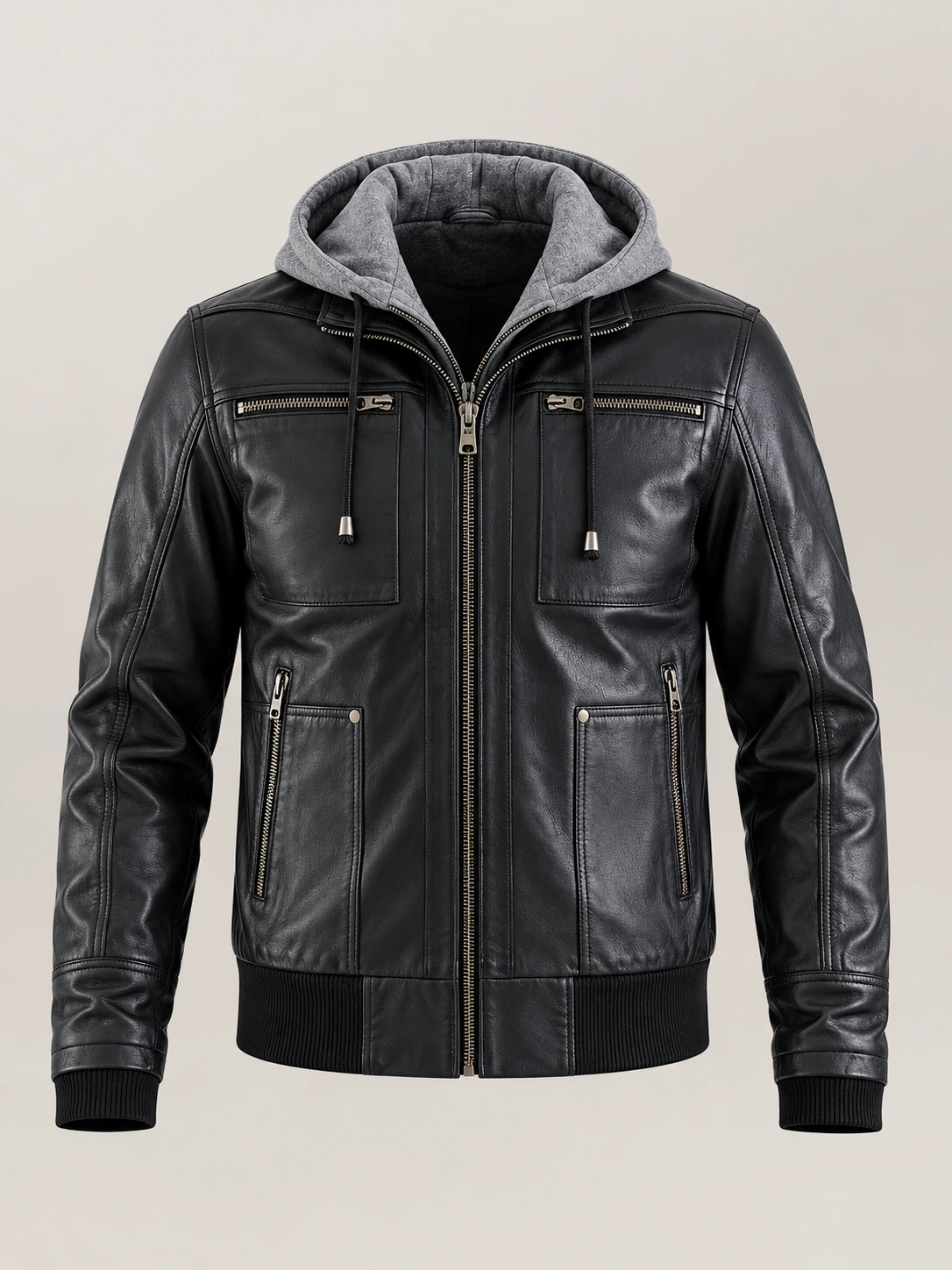 Men's Palermo Black Hooded Leather Bomber Jacket